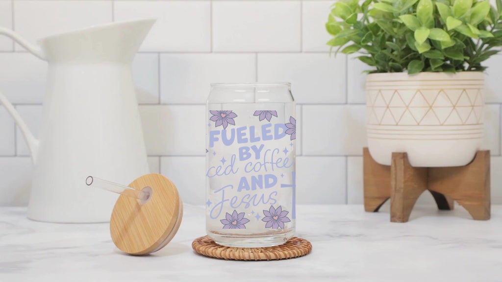 16 oz Libbey Glass Cup – Fueled by Iced Coffee and Jesus